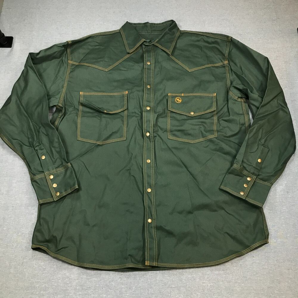Western Welder XXL Button Up Shirt Green Peruvian Cotton Snap Front Workwear E15